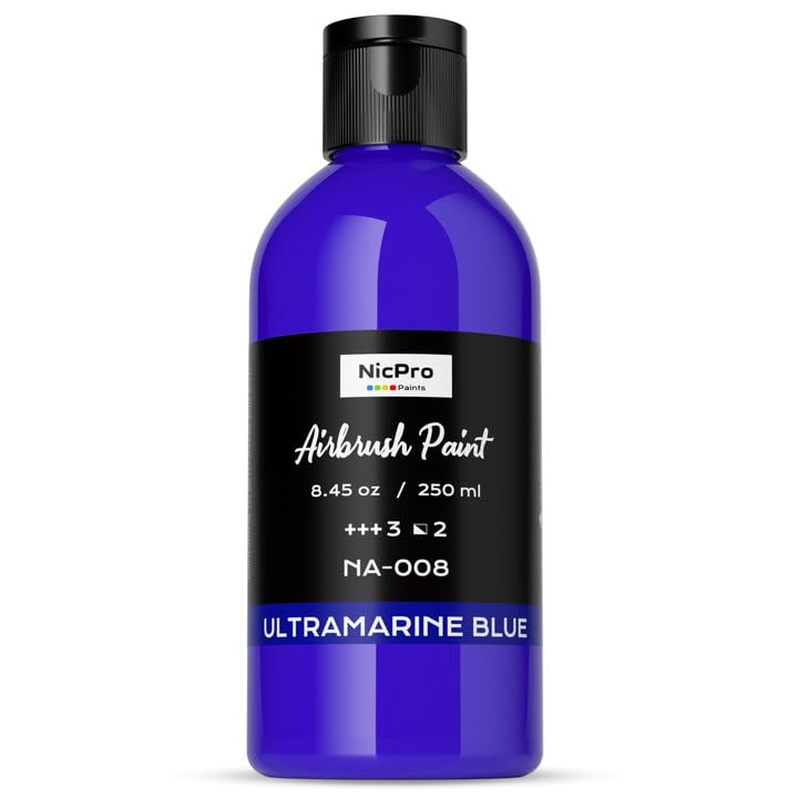 Nicpro Blue Large Airbrush Paint (8.45 oz 250 ml) Ready to Spray Opaque Water-Based Acrylic Air Brush Paints for Model Wood Canvas Metal Plastic Leather for Beginners & Artists