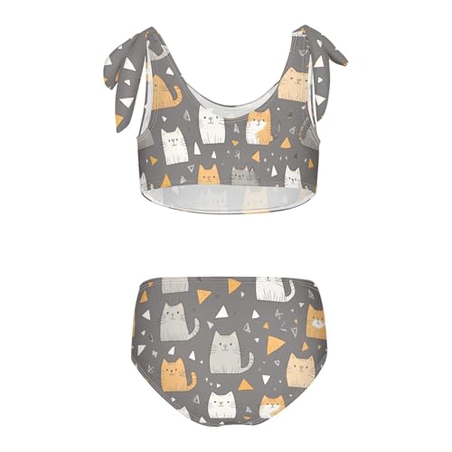 Plaaee Girls' 2 Piece Swimsuits Cartoon Cat Pattern Gray Cute Bikini Set Bathing Suit 4T2