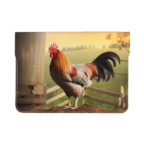 Housse PC 13 pouces motif coq champêtre, pochette voyage et bureau en cuir