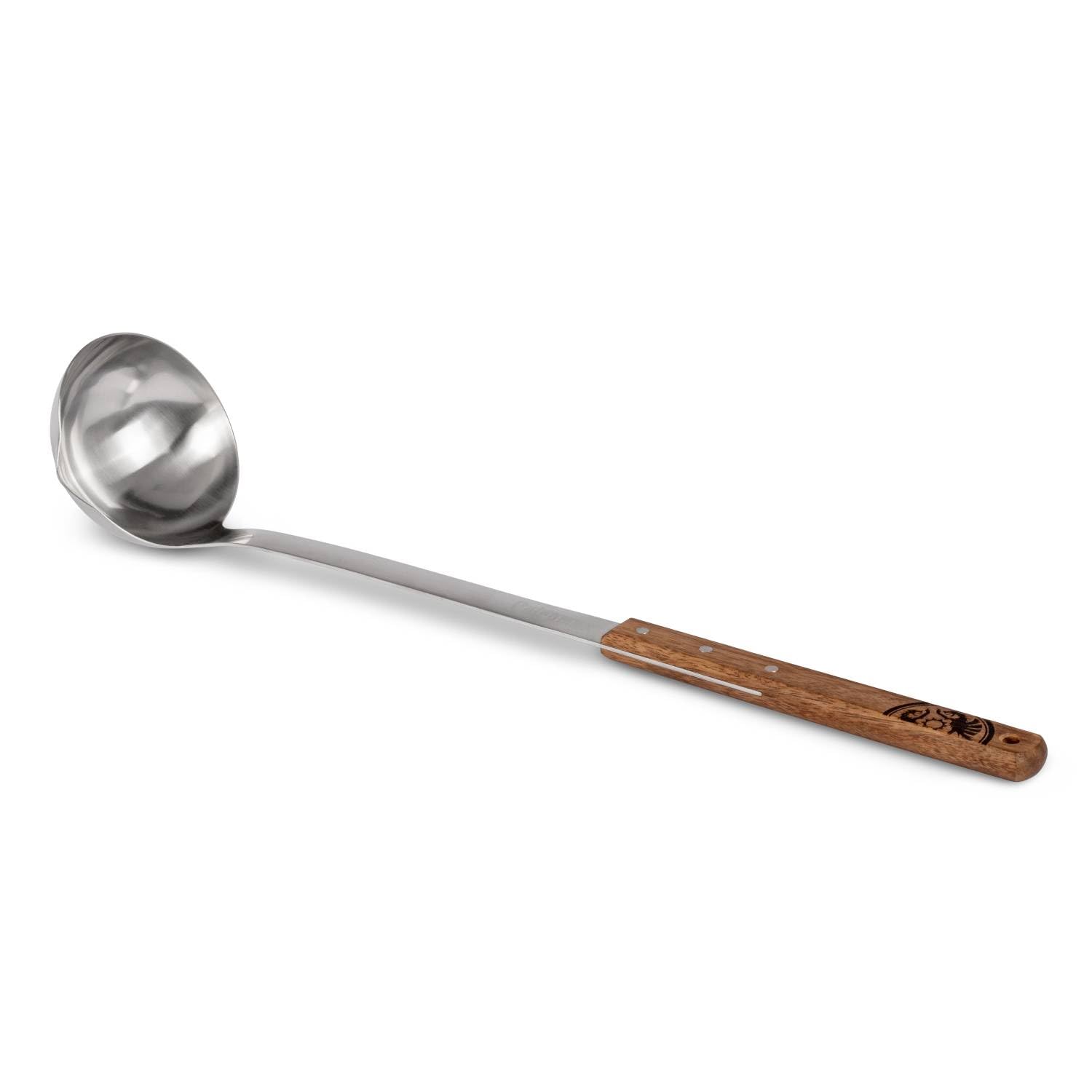 Petromax Cucharón de 50 cm – Paleta grande de acero inoxidable con mango de madera de nogal y boquilla para cocinar al aire libre