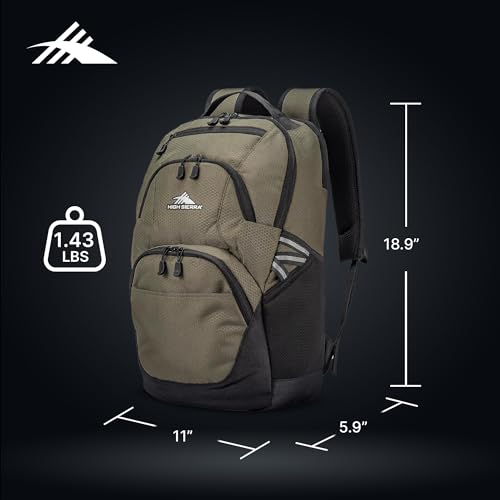 Image of High Sierra Swoop Backpack, Lightweight Bookbag, Large Main Compartment + External Accessory Pockets, Separate Laptop Pocket, Dual Water Bottle Pockets, Fits most 17 inch Laptops, 30L Capacity, Olive
