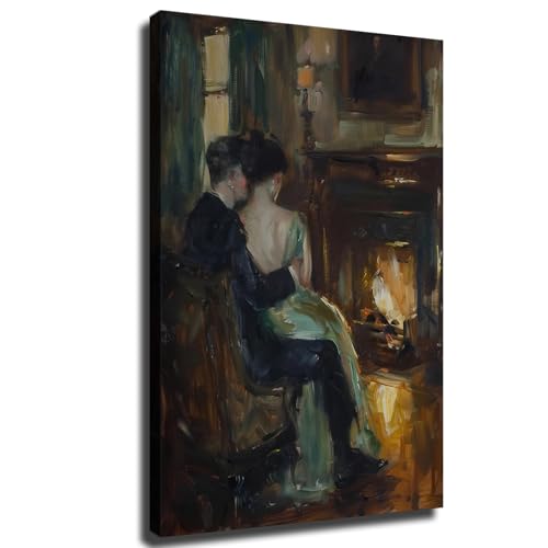 Romantic Couple Scene Wall Art, Antique Love Oil Wall Art,