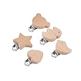 ccHuDE 5 Pcs Natural Wood Pacifier Clips Holder Baby Suspender Clips Unfinished Wooden Teething Beads Clips Charm DIY Crafts
