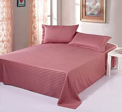 Image of YKC Glace Cotton Satin Striped Plain Color King Size Bedsheet for Double Bed with Two Pillow Covers (Light Wine /Onion - 90 x 100 Inch)