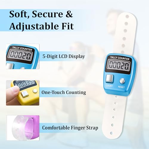 Image of GLUN Pack of 2 Finger Student Present Counting Device, 5-Digit Counting LCD Display, Ring Electronic Digital Finger Counter for Children Counter & Various Counting Use (Random Colour)
