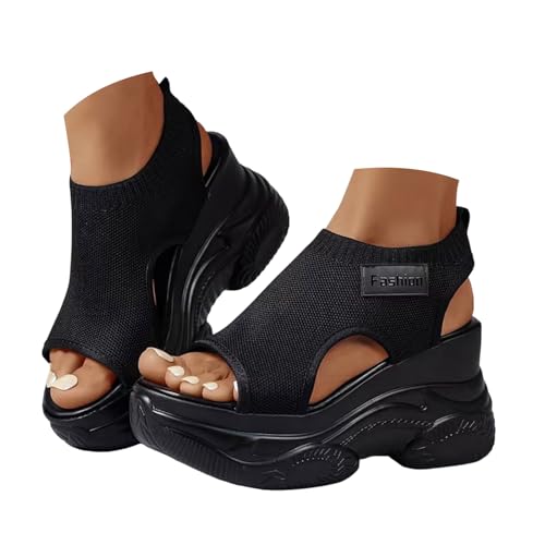 Women's Mesh Platform Wedge Sandals Breathable Lace-Up Knit 
