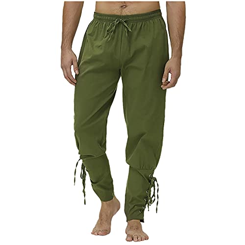 Pantalon médiéval pour homme - Pantalon de pirate - Costume de cosplay - Pantalon de loisirs - Steampunk - Couleur unie - Avec cordon de serrage élastique, vert, M