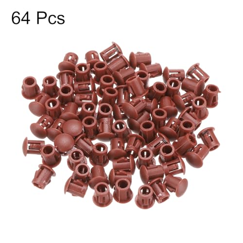 Image of MECCANIXITY 64PCS 6mm(1 /4 inch) Red Brown Plastic Hole Plugs, Flush Type Panel Hole Plugs Insert End Caps for Locking Hole Tubes Furniture Cabinet