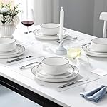 MALACASA Plates and Bowls Sets, 12 Pieces Modern Porcelain Dinnerware Set for 4 White Kitchen Dinner Dining Ware Set wtih Black Rim Ceramic Dishware Dishes Microwave and Dishwasher Safe, Series LUNA - Image 5