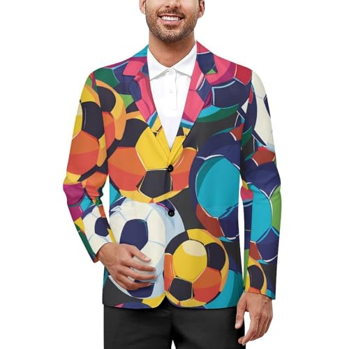 Colorful Soccer Balls Mens Casual Blazer Button Suit Jacket Lightweight Sport Coat for Work Business