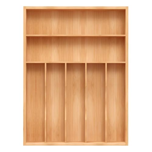 Unibambou Bamboo Utensil Drawer Organizer, Silverware Tray Organizer, Kitchen Drawer Organizer for Flatware Cutlery, Silverware Tray for Drawer (brown, Large 16.5x12.3 Inch)