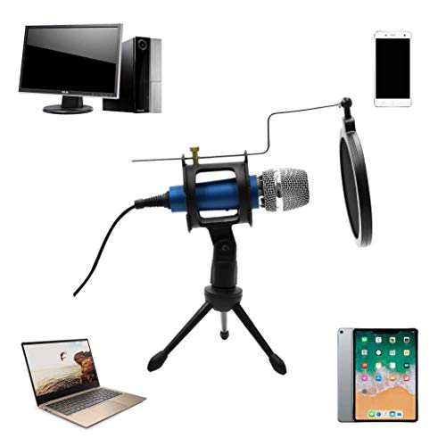 Looyuan Blue Condenser Recording Microphone 3.5Mm Plug And Play Pc Microphone, Broadcast Microphone For Computer Desktop Laptop Mac Windows Online Chatting Podcast Skype Youtube Game（Blue #TOP4