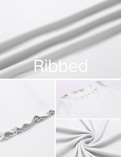 Ekouaer Turtleneck Shirt Women Ruffle Ribbed Long Sleeve Mock Neck Tops Slim Fit Lettuce Trim Base Layer2