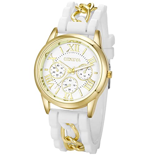 Montre à quartz analogique blanche pour femme et adolescente avec un bracelet en silicone