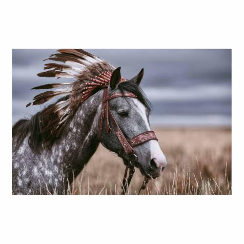 Peinture sur toile cheval gris amérindien de qualité artistique 40x60cm