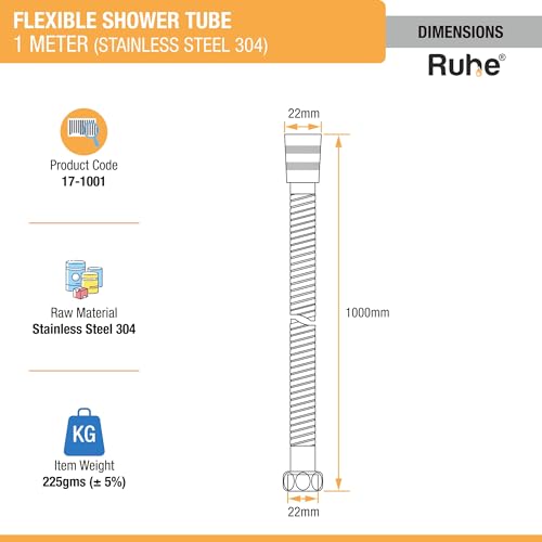 Image of Ruhe Shower Tube 304-Grade Stainless Steel - 1 Meter | Flexible Hand Shower Hose | Leak-Proof, Rust-Resistant, High-Pressure Compatible, Universal Bathroom Fittings