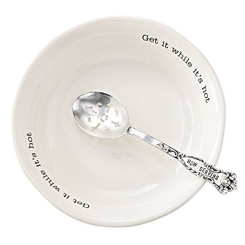 Mud Pie Vegetable Serving Bowl Set with Slotted Spoon, White