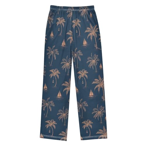 ALAZA Sailboat Palm Tree Blue Pajama Lounge Pants Long Sleep Pajama Bottoms with Pockets2
