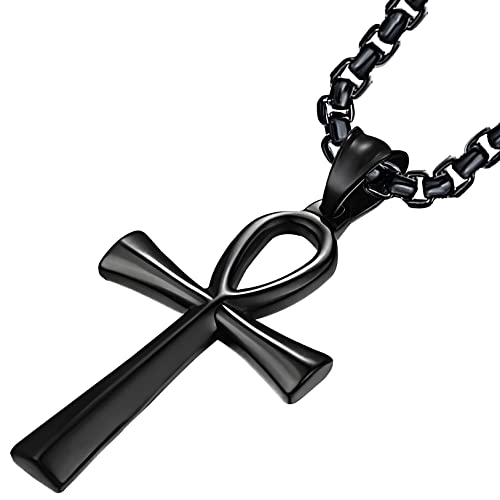Junovuros 18 To 28 Inches Rolo Chain Ancient Ankh Cross Pendant Necklace For Men Women Boys Girls 316L Stainless Steel With Large And Medium Sizes #TOP1