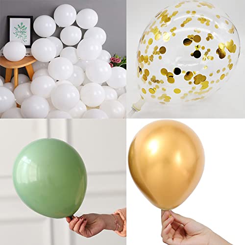 OTMVicor Metallic Gold Balloons - 20pcs Sage Green & White Confetti Balloons, 12in - Image 3