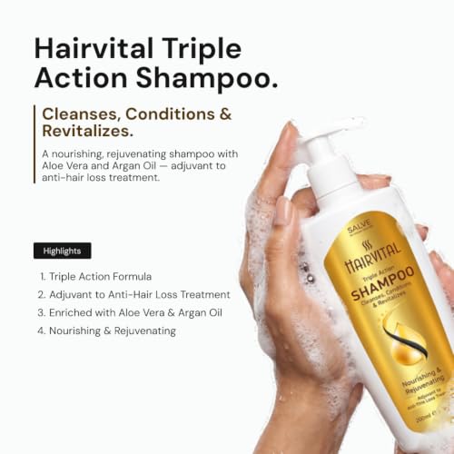 Image of Hairvital Triple Action Shampoo 200 ml | Anti Hair Fall Shampoo for Men & Women | With Aloe Vera, Wheat Germ Oil & Vitamins | Nourishing, Cleansing & Revitalizing for Dry & Weak Hair