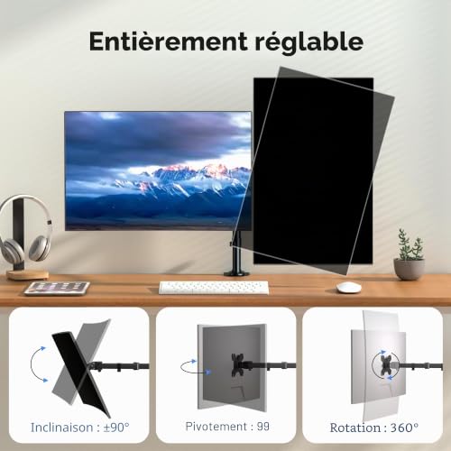 Bras écran PC 2 écrans inclinable et rotatif Pholiten - 4