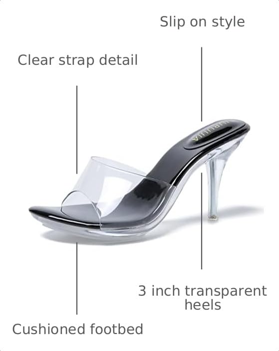 Image of LIURUIJIA Clear Heels For Women Sexy Slip On Open Toe High Heeled Dressy Sandals Comfortable Strappy Mules