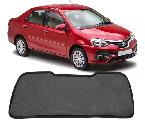 Image of Autofact Dicky Curtain for Toyota Etios | Custom Fit Rear Windshield Sunshade | Foldable Mesh | Privacy & Cooling Car Accessory | Car Rear Sun Shade UV Block Easy Install Durable Black Mesh