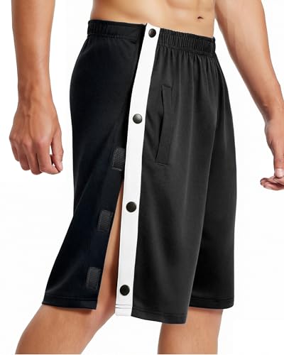 DRYXOVIS Mens Tear Away Shorts Hip/Knee Surgery Recovery Must Haves 8 Cotton Snap Pants Deep Pockets Adaptive for Elderly Black White X-Large