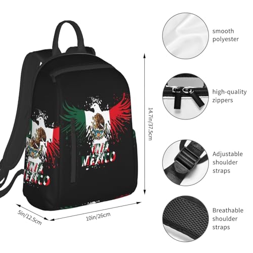 Mexico Eagle Mexican MX National Flags Travel Backpacks Casual Laptop Backpack Sport Rucksack Large Capacity Daypack Multi-Pockets Adjustable Strap Bag for Working Hiking4