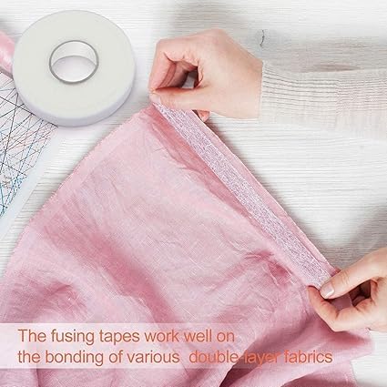 BLUE CRANE Hem Tape Rivil Civil Fabric Fusing Tape Double Sided Adhesive Hem Tape Iron On Tape (White) Buckram Interfacing Interlining Fusible 100Yards Sewing Accessory Adhesive. 3