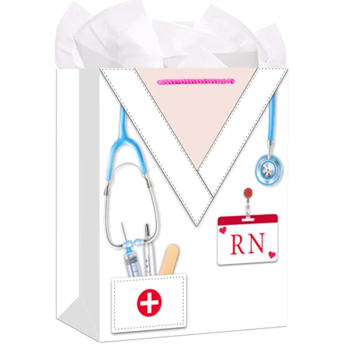 HEYINSHEN Nurse Graduation Gifts Bag 13" Large Congrats Nurses Gift Bag with Tissue Paper & Handles Gifts Bag for Nursing Grads Medical School Graduation Decor Nurse Week Celebrations