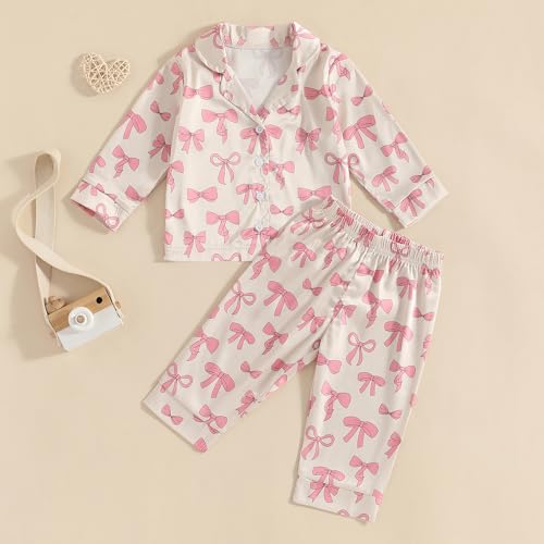 Toddler Girl Pjs Christmas Pajamas For Toddler Girls Little Kids Long Sleeve Sleepwear Button Down Satin Pajama Set2