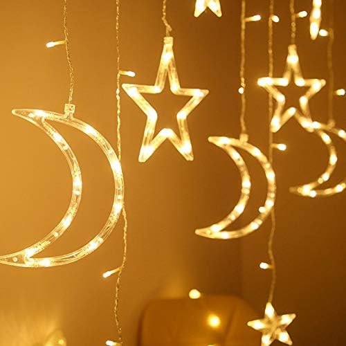jingyuKJ LED Fairy Lights,LED Star Moon Fairy Garland Lamp Window Curtain String Lights for Christmas Romantic Weddings Home Bedroom Party Decorations Lighting Warm Light(Battery Model)