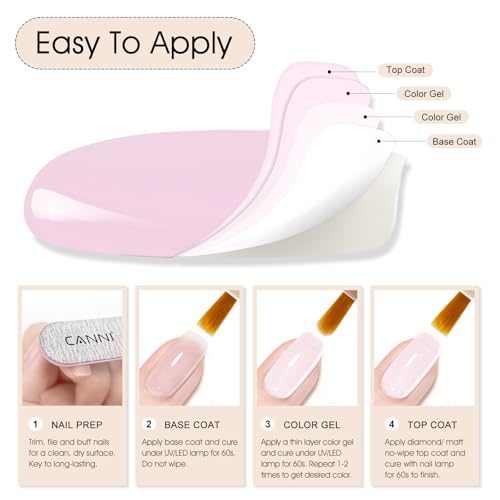 Image of CANNI 9ml Soft Pink Jelly Gel Nail Polish, High Gloss UV LED Soak Off Gel