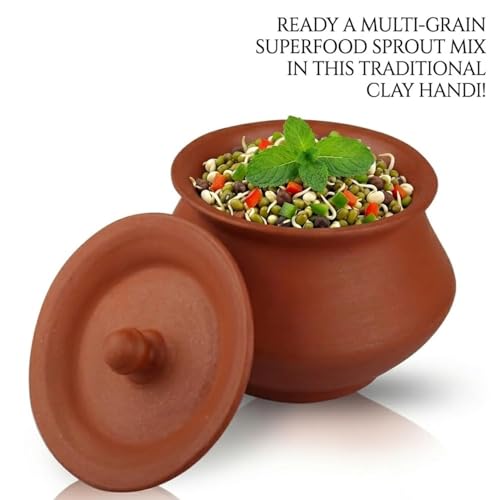 Image of Bhanvi 1000ml Earthen Clay Curd Pot with Lid Round Unglazed Terracotta Bowl for Making Curd Chach Lassi Dahi Kadai Handi Mitti Ke Bartan Serving Use in Oven Not for Cooking