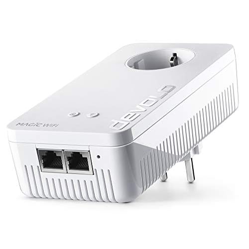 devolo Magic 2 Wifi: Ideal für Home Office und Streaming, Powerline-Ergänzungsadapter mit WLAN-Funktion, bis 2400 Mbit/s, 2x Gigabit LAN-Anschluss, Wifi ac, integrierte Steckdose