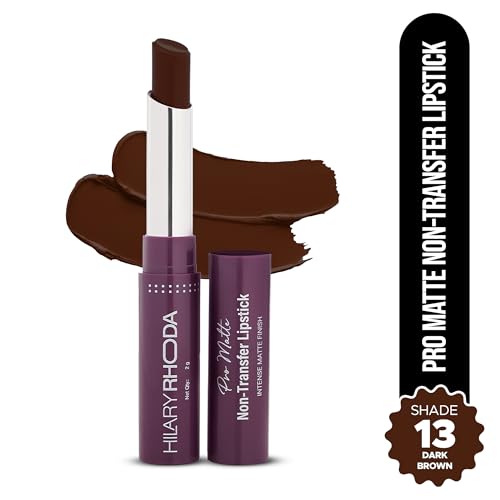 Image of Hilary Rhoda Pro Matte Non-Transfer Lipstick | Waterproof & Smudge-Proof | 12-Hour Long Stay | 24 Shades Available | Highly Pigmented Matte Finish Lipstick | 2g - (Dark Brown | Shade 13)