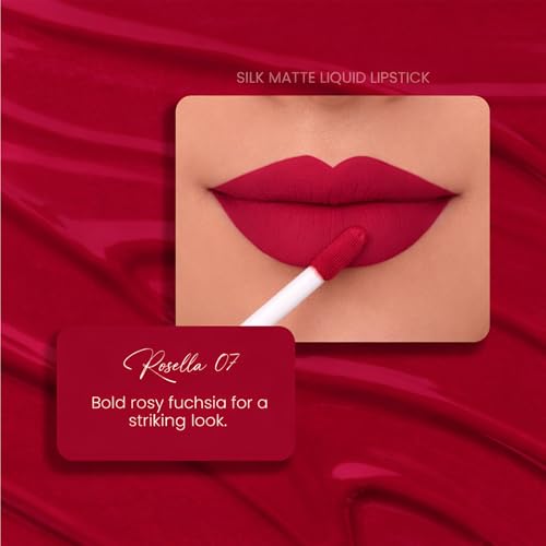 Image of Parul Garg Beauty Silk Matte Liquid Lipstick | Long-Lasting & Smudge-Proof | Soft Matte Finish | Vegan & Clean Beauty | Hydrates with Shea Butter & Vitamin E | Shade: Rosella 07 - Rosy Fuchsia, 3ml