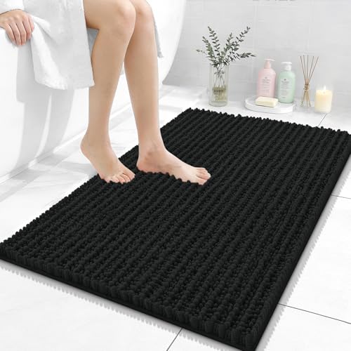 Image of OLANLY Bathroom Rug Mat 36x24, Thick Soft and Absorbent Chenille Bath Mat, Non-Slip Rubber Backing, Machine Washable Quick Dry Bath Rugs for Tub Shower Floor, Home Decor Accessories, Black