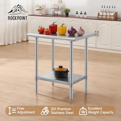 Image of ROCKPOINT All Stainless Steel Table for Perp & Work 24x30 Inch,Commercial Heavy Duty Workbench with Stainless Legs & Adjustable Undershelf, 710 lb Capacity for Restaurant,Home and Outdoor Kitchens