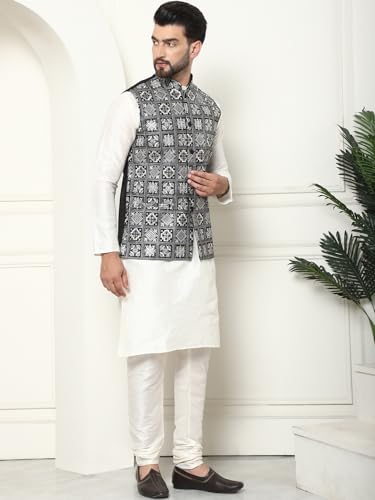 Image of SOJANYA (Since 1958 Men's Silk Blend Kurta Pyjama with Embroidered Nehru Jacket