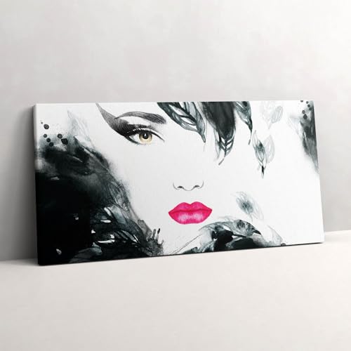Tableau photo sur toile 120x60cm portrait de femme aux lèvres rouges Wallfluent