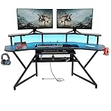 Auromie 72" Gaming Desk with Power Outlet & Led Strip, Large Wing-Shaped Computer Desk with Monitor