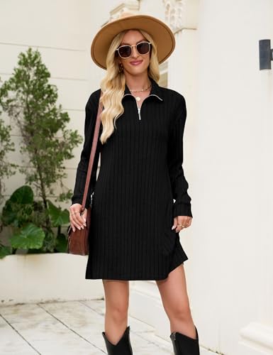 Naggoo Womens Sweater Dresses V Neck Ribbed Knit A Line Long Sleeve Dresses3