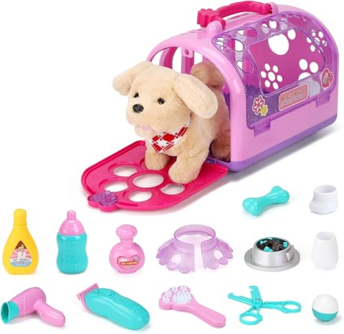 Sotodik Tierarzt Spielset mit Elektronisch Hund Hundesalon Spielzeug Rollenspiel Kinder Tierarzt Spielset Geburtstag Geschenke für Mädchen Junge 2 3 4 5 Jahre (Pink)