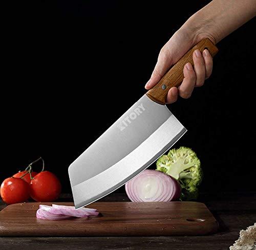 KITORY Vegetable Cleaver 7- Chinese Chef Knife - Sharp HC German Stainless Steel Knives - Full Tang - Ergonomic Pakkawood Handle for kitchen cooking