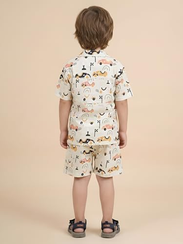 Image of POLKA TOTS Cotton Boys Summer T-shirts and Shorts Combo Set | Premium Printed Shirt & Shorts Combo| Summer Toddler Outfit for Kids | Co-Ord Set For Boys | Racing car Print | Light Green 2-3 Y