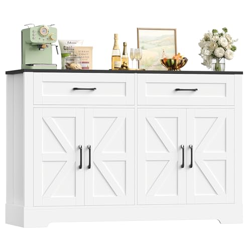 HOCSOK Buffet Meuble de Rangement, Placard, avec 2 Tiroirs et 4 Portes, Meuble Cuisine pour Salon, Cuisine, Salle à Manger, 40 x 120 x 87 cm