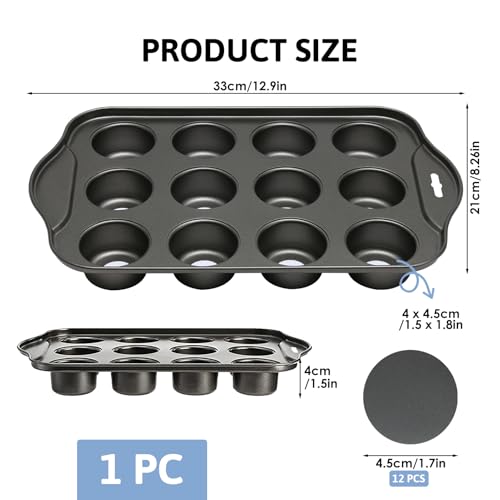 12 Cup Non-Stick Loose Bases Mini Sandwich Tin Baking Tray Carbon Steel Cupcake Mould Non Stick Coating Muffin Pan Reusable Removable Bottom Bakeware, Dishwasher Safe, 33x21x4cm - Image 3